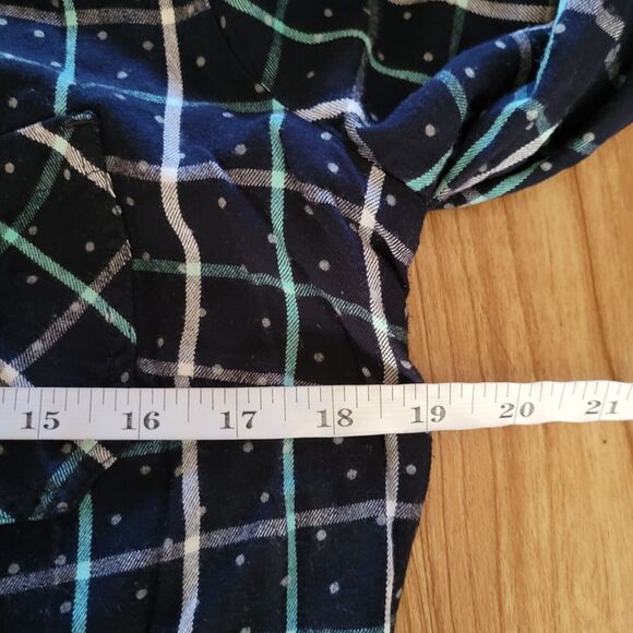 Talbots Top Shirt Womens Medium Blue Green Plaid Polka Dot Flannel Career Office - Picture 8 of 12